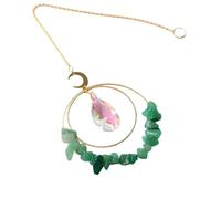 Crystal Sun Catcher with Crescent Moon & Natural Stone Chips - Hanging Rainbow Maker Window Decor with Teardrop Prism(GreenCrystal,1pcs)