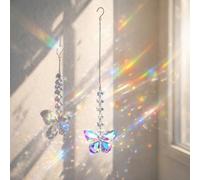 Crystal Sun Catchers for Windows,Butterfly Suncatcher Kit with Hanging Crystals,Stained Glass Window Decorations,Friendship & Healing Gifts for Women,Garden Ornament Outdoor,Hanging Decoration,Style A