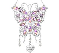 Crystal Suncatcher for Mom Butterfly Suncatcher Wind Chime I Love You Mom Wind Chime with Heart Charm Gifts for Mother