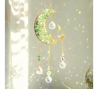 Crystal Suncatcher, Gold Moon Catchers Hanging with Chain Pendant Ornament, Rainbow Sunlight Deco, Wind Chimes for Window Bedroom Car Home Garden Party Decorations (Green Fluorite)