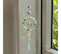 Crystal Suncatcher Hanging Wind Chime Pendant Ornament with Rough Stones Amethyst for Home Garden Tree Plants and Meditation Decoration (Green)