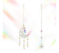 Crystal Suncatcher, Moon and Star Design Window Decor, Rainbow Maker Crystal Hanging Ornament, Perfect for Home and Garden, Hanging Sun Catcher