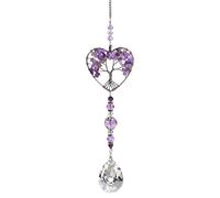Crystal Suncatcher Tree of Life, Natural Chakra Healing Crystal Window Decor, Heart Shaped Crystal Hanging Ornament for Window, Home,Garden and Car Decoration