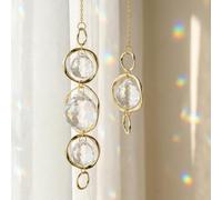 Crystal Suncatcher Wind Chimes, 2 Pcs Crystal Suncatcher Prisms Hanging Outdoor Wind Chimes, Prism Sun Catcher with Chain and Hook, Rainbow Maker for Ceiling Garden Home Indoor Ornaments