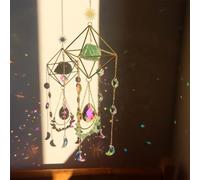 Crystal Suncatchers for Windows, Green Fluorite Gemstone Sun Catcher Hanging, Rainbow Maker, Crystal Boho Decor Indoor Outdoor, Natural Stone (Green Fluorite)