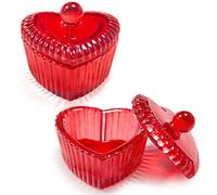 Crystal Sweet Heart Shape Acrylic Liquid Powder Glass Dappen Dish Glass Cup w Cap Lid Bowl for Acrylic Nail Art Transparent Kit (HJ-NAPB073-Red-2pcs)