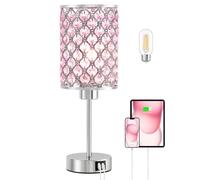 Crystal Table Lamp, Pink Touch Lamp with USB C+A Ports, 3 Way Dimmable with Crystal Shade for Bedside Girl Bedroom Living Room(Buld Included)