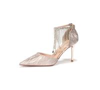 Crystal Tassel Glitter Heels Women's Elegant Banquet Dress Wedding Shoes Hollow Out Design Pointed Toe Sexy Nightclub Party Court Shoes Pink