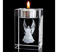 Crystal Tealight Candle Holder 3D Laser Engraved Guar.dian Angel Crystal Votive Candle Holders Clear Square Votive Candle Holders Glass Candles Stand For Birthday,wedding Gift,memorial (Color : Guard
