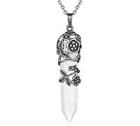 Crystal Tears Amethyst Healing Crystal Stone Crystal Point Pendant Necklace for Women Silver Flower Wrapped Natural Hexagonal Energy Stone Chakra Necklace for Women Jewellery Gifts (White)