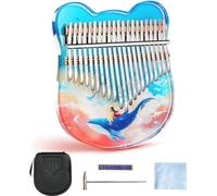 Crystal Thumb Piano Kalimba 21 Key, 17 Key Crystal Kalimba sical Gift Transparent Acrylic C Tone with EVA Bag, Stickers, Tuning Hammer, Cleaning Cloth,Blue 21keys