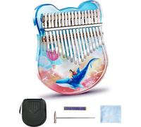 Crystal Thumb Piano Kalimba 21 Key, 17 Key Crystal Kalimba sical Gift Transparent Acrylic C Tone with EVA Bag, Stickers, Tuning Hammer, Cleaning Cloth,Blue 17keys