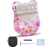 Crystal Thumb Piano Kalimba 21 Key, 17 Key Crystal Kalimba sical Gift Transparent Acrylic C Tone with EVA Bag, Stickers, Tuning Hammer, Cleaning Cloth,Purple 17keys