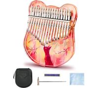 Crystal Thumb Piano Kalimba 21 Key, 17 Key Crystal Kalimba sical Gift Transparent Acrylic C Tone with EVA Bag, Stickers, Tuning Hammer, Cleaning Cloth,Yellow 17keys