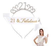 Crystal Tiara Birthday Crown, Personalised Sash for Women's 21st Birthday Party Supplies (Silver)
