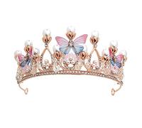 Crystal Tiara Pearl Princess Costume Crown Headband Pageant Bridal Carnival Headdress Wedding Hair Accessories Cosplay,Birthday, Celebration, Holiday,Costume Party Gift for Girls 5-16 Years