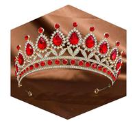 Crystal Tiaras and Crowns for Women - Wedding and Birthday Party Princess Crown Hair Accessories - Bride Rhinestone Headband(Gold+Red)