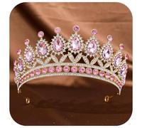 Crystal Tiaras and Crowns for Women - Wedding and Birthday Party Princess Crown Hair Accessories - Bride Rhinestone Headband(Gold+Pink)