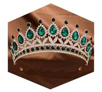 Crystal Tiaras and Crowns for Women - Wedding and Birthday Party Princess Crown Hair Accessories - Bride Rhinestone Headband(Gold+Green)