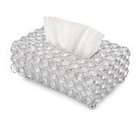 Crystal Tissue Box Cover Rectangular - Luxury Sparkling Silver Napkin Holder - Mirrored Glass Facial Tissue Container for Bathroom Dresser Nightstand and Wedding Decor