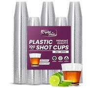 Crystal Touch 2oz Shot Glass Set - 100 Disposable, Durable Plastic Cups - Crystal Clear Dessert Cups for Birthday, Wedding, Anniversary Party Tasting