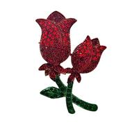 Crystal Tulip Brooch Pin, Red Rhinestone Flowers with Green Stem, Double Flower Design