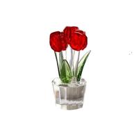 Crystal Tulip Sculpture,Romantic Flower Figurine,Tulip Bouquet Statue,Glass Tulips Flowers Figurines,Floral Art Display Ornament(Red)