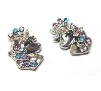 Crystal Unicorn Stud Earrings, Sterling Silver, Pink and Blue Rhinestones