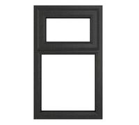Crystal uPVC Window 7016 external White Internal A Rated Top Hung Open uPVC Window 7016 external White Internal A Rated Top Hung Opener Over Fixed Light - Grey with Clear Glazing