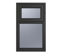 Crystal uPVC Window 7016 external White Internal A Rated Top Hung Open uPVC Window 7016 external White Internal A Rated Top Hung Opener Over Fixed Light - Grey with Obscure Glazing