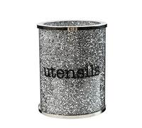 Crystal Utensil Holders Sparkle Crushed Diamond Filled Silver Metal Frame Round Cylinder 6.3 Inches Height Gift Box