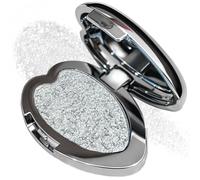 Crystal Veil Silver Glitter Shimmer Eyeshadow In Heart-Shaped Compact Mirror - Buildable Sheer Pressed Powder Topper For Day To Night Makeup, Portable Handbag Friendly Design For All Skin Tones