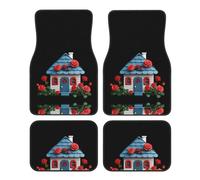 Crystal velvet car floor mats set of four VVXBHGR A small house covered with roses Prints smooth surface non-slip and non-deformable for cars trucks and vans