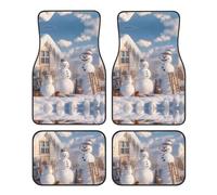 Crystal velvet car floor mats set of four VVXBHGR Happy snowman family Prints smooth surface non-slip and non-deformable for cars trucks and vans