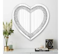 Crystal Wall Mirror,50x50cm Heart Mirrors for Wall,Silver Bling Frameless Mirrors,Crush Diamond Decorative Mirors for Hallway Bathroom Bedroom Living Room