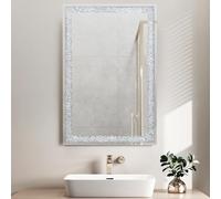 Crystal Wall Mirror,50x70cm Rectangle Mirrors for Wall,Silver Bling Frameless Mirrors,Crush Diamond Decorative Mirors for Hallway Bathroom Bedroom Living Room