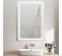Crystal Wall Mirror 50x70cm with UK Plug,6500K Daylight White Rectangle Mirrors for Wall,Silver Bling Frameless Mirrors,Crush Diamond Decorative Mirors for Hallway Bathroom Bedroom Living Room