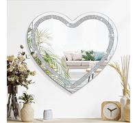Crystal Wall Mirror Crush Diamond Hanging Frameless Silver Heart Shaped Mirror for Vanity, Bedroom, Living Room, Bathroom, Hallway Decor