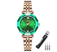 Crystal Watches for Women Fashion Luxury Diamond Rose Gold Stainless Ladies Female Luxury Dress Business Waterproof Simple Quartz Wife Gifts Blue Wrist Watch, LA196goldgreen, LA188