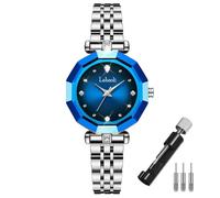 Crystal Watches for Women Fashion Luxury Diamond Rose Gold Stainless Ladies Female Luxury Dress Business Waterproof Simple Quartz Wife Gifts Blue Wrist Watch, LA196silverblue, LA611
