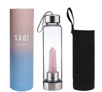 Crystal Water Bottle - Rose Quartz Gemstone Infused Elixir - Natural Wellness Healing - Glass/Stainless Steel