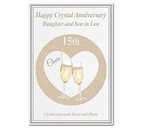 Crystal Wedding Anniversary cards 15th Year 15 Fifteen Happy Milestone Greeting (Daughter and Son in Law card - Champagne Glasses)