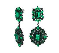 Crystal Wedding Art Deco Vintage Style Gatsby Simulated Green Emerald Chandelier Dangle Earrings For Women Wedding Prom Black Plated Metal