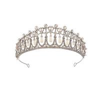Crystal Wedding Crown Baroque Crystal Pearl Bridal Tiaras Diana Crown,Rhinestone Pageant Diadem Bride Headband Wedding Hair Accessories Bride Headpieces