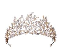 Crystal Wedding Crown Luxury Vintage Gold Green Crystal Leaf Bridal Tiaras Crown,Rhinestone Pageant Headband Wedding Hair Accessories Bride Headpieces
