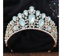 Crystal Wedding Crown Princess Bride Headwear Rhinestone Pageant Diadem Bridal Tiaras Hair Jewelry Accessories Gold EN8 Opal1