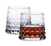 Crystal Whiskey Glasses Set of 6, Diamond Pattern Old Fashioned Tumblers, 370ml Capacity