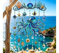 Crystal Wind Chime, Solar Wind Chimes for Outside, Birthday Gift for Women Friend Crystal Suncatcher Christmas Ornament Decor(Octopus,Large)