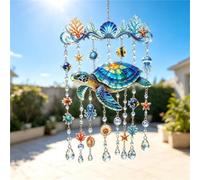 Crystal Wind Chime, Solar Wind Chimes for Outside, Birthday Gift for Women Friend Crystal Suncatcher Christmas Ornament Decor(Sea turtle,Small)