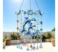 Crystal Wind Chime, Solar Wind Chimes for Outside, Birthday Gift for Women Friend Crystal Suncatcher Christmas Ornament Decor(Dolphin,Small)
